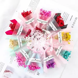 Colorful mini dried gypsophila flower bouquets gift box accessories party decoration set