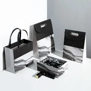 Marble Pattern Paper Gift Box Handbag Set Creative Rectangular Present Packaging Box For Wedding Party Holiday