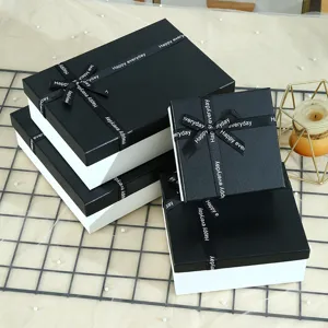 Minimalist Paper Gift Box With Bow Ribbon Elegant Packaging Box For Valentine Day Party Wedding Gift Wrapping Supplies