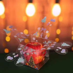 Transparent PVC Christmas Apple Gift Box with Folding Flaps and Festive Holiday Prints