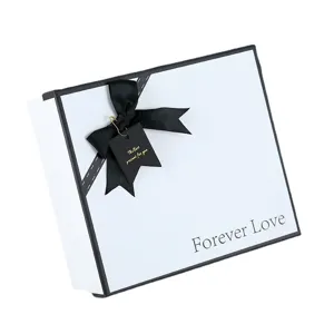 minimalist white gift box with black ribbon bow elegant large birthday present packaging box