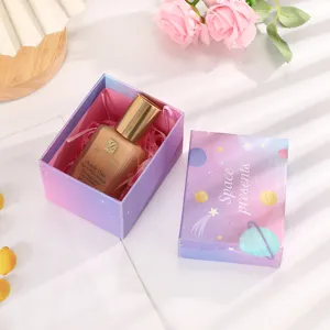 Pink starry gift box set featuring a luxury cosmetic bottle, romantic design for girlfriend.
