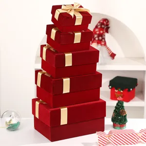 Christmas red velvet gift box set with gold ribbon, perfect for holiday perfume and lipstick packaging.