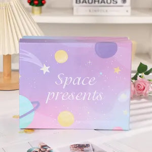 Pink starry sky birthday gift box detail, cute dreamy design for girlfriend and best friend.