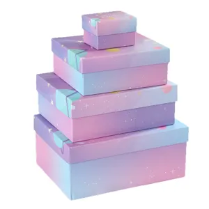 Pink gradient starry sky gift boxes set, rectangular packaging boxes with lids for birthdays.