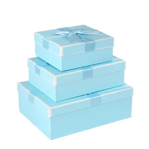 Blue gift boxes with ribbons set for jewelry cosmetic birthday party favor packaging use