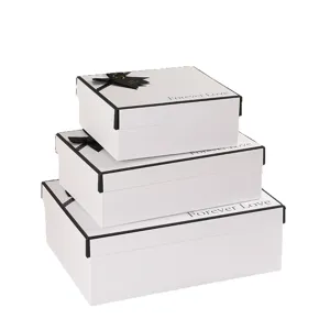 High-end white gift box with black border and ribbon, perfect for boyfriend and Valentine's Day.