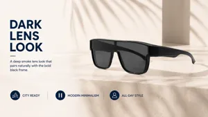 Moderne Sonnenbrille mit schwarzem Gestell und dunklen Gläsern für Damen und Herren.