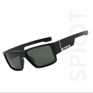Black polarized sunglasses with square frame UV400 protection for driving outdoor sports.