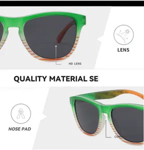 Vue detaillee de lunettes de soleil de sport vertes avec verre HD et support nasal confortable.