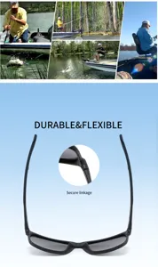 Polarized outdoor sunglasses for fishing and sports, featuring durable frames and secure hinge.