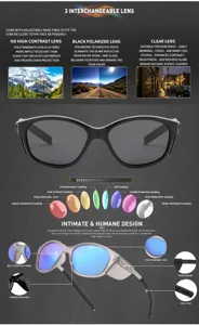 Detailed view of polarized cycling sunglasses with interchangeable lenses and adjustable nose pads.