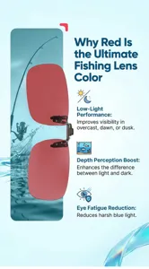 Red polarized fishing sunglasses clip detail showing low light lens performance and visual boost.