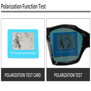 Outdoor polarized fishing sunglasses polarization test card demonstration detail.