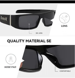Black vintage sunglasses with HD polarized lenses and gothic temple details for outdoor driving.