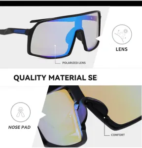 Vue détaillée des lunettes de cyclisme avec verres polarisés et plaquette nasale confortable.