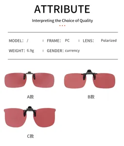 Wine red polarized sunglasses clip-on for outdoor fishing and driving with lightweight PC frame.