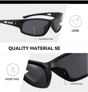 Polarized sports sunglasses for men and women outdoor riding driving black frames clear lenses.