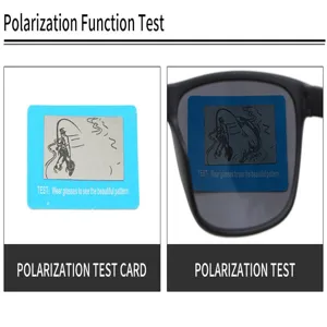 Polarization test detail showing polarization card and sunglasses test effect clearly.