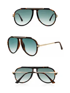 Aviator sunglasses detail view showing tortoiseshell frame, gradient lenses and metal top bar.