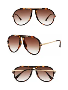 Detailed view of trendy pilot sunglasses featuring a stylish tortoise frame and gradient lenses.