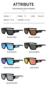 Detailed view showcasing multiple color options and specifications for polarized sports sunglasses.