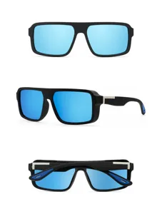 Vista dettagliata di occhiali da sole polarizzati alla moda con lenti a specchio blu.