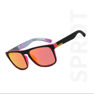 Herren Damen polarisierte Sportsonnenbrille mit bunten Spiegelgläsern und Rahmen.