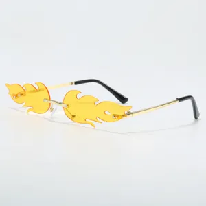 Fashionable flame shaped rimless sunglasses with colorful lenses for party outdoor wear.