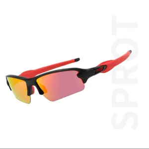 Outdoor sports sunglasses with polarized colorful lenses and stylish red black frame.
