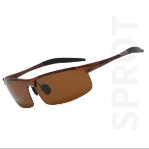 Detailed view of the brown polarized cycling sunglasses, ideal for outdoor sports and fishing.