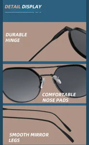 Metal TAC polarized sunglasses with durable hinge, comfortable nose pads and smooth legs.