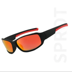 TAC polarized sports sunglasses detail view showing elastic frame and UV protection.