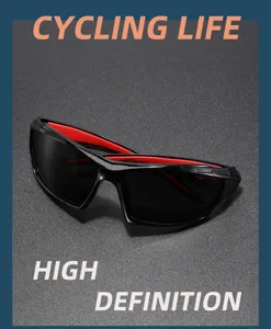 Lunettes de soleil polarisées de sport avec monture noire et rouge pour cyclisme.