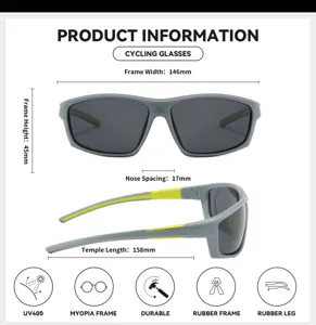 Detailed view of cycling sunglasses showing precise dimensions and key functional features.
