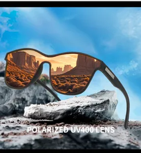 Outdoor polarized sunglasses detail showing high definition UV400 lenses and rugged frame.