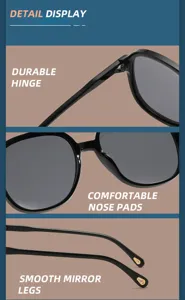 Close-up detail of durable sunglasses hinge, comfortable nose pads, and smooth temples.