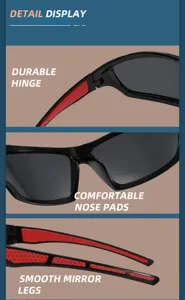 Lunettes de soleil polarisées de sport pour le cyclisme avec charnières et plaquettes de nez.