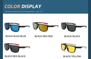 Detailed view of color variants for outdoor polarized sports sunglasses, square frame design.