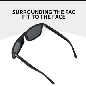 Polarized sunglasses with matte black frame and classic red-green stripe on temples for outdoor.