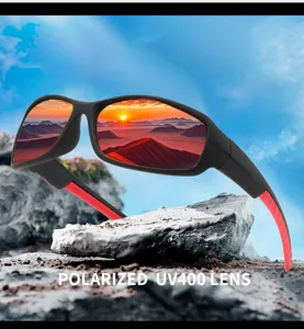 Detailed view of polarized cycling sunglasses with UV400 protection and sunset lens effect.