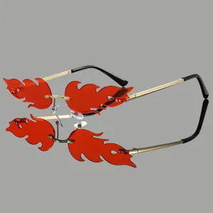Trendy Flame Shaped Rimless Sunglasses Metal Frame Colorful Ocean Lens Fashion Eyewear For Party Women Men