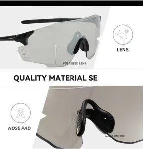 Professional cycling sunglasses detail view with polarized lens and comfortable nose pad.