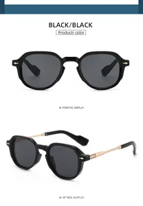 Vintage Black Polygon Sunglasses with Gold Metal Temples UV400 Fashion Eyewear