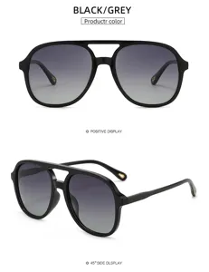 Double bridge vintage pilot sunglasses for men and women gradient grey lenses chic eyewear