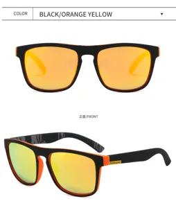 Detailansicht polarisierter Herren Sport-Sonnenbrille mit schwarzem und orangem Rahmen.