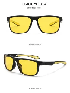 Polarized sports sunglasses for outdoor cycling and fishing, black frame with yellow lens.