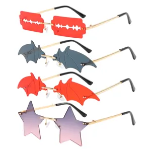 Unisex Novelty Party Sunglasses Metal Frame Frameless Cut-Edge Ocean Lens Blade Bat Star Shaped Eyewear Festival Glasses