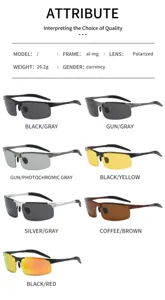 Men's aluminum-magnesium polarized sports sunglasses with UV protection and multiple color options.