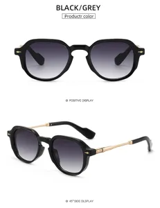 Retro polygon sunglasses with metal temples and gradient lenses for stylish men and women.